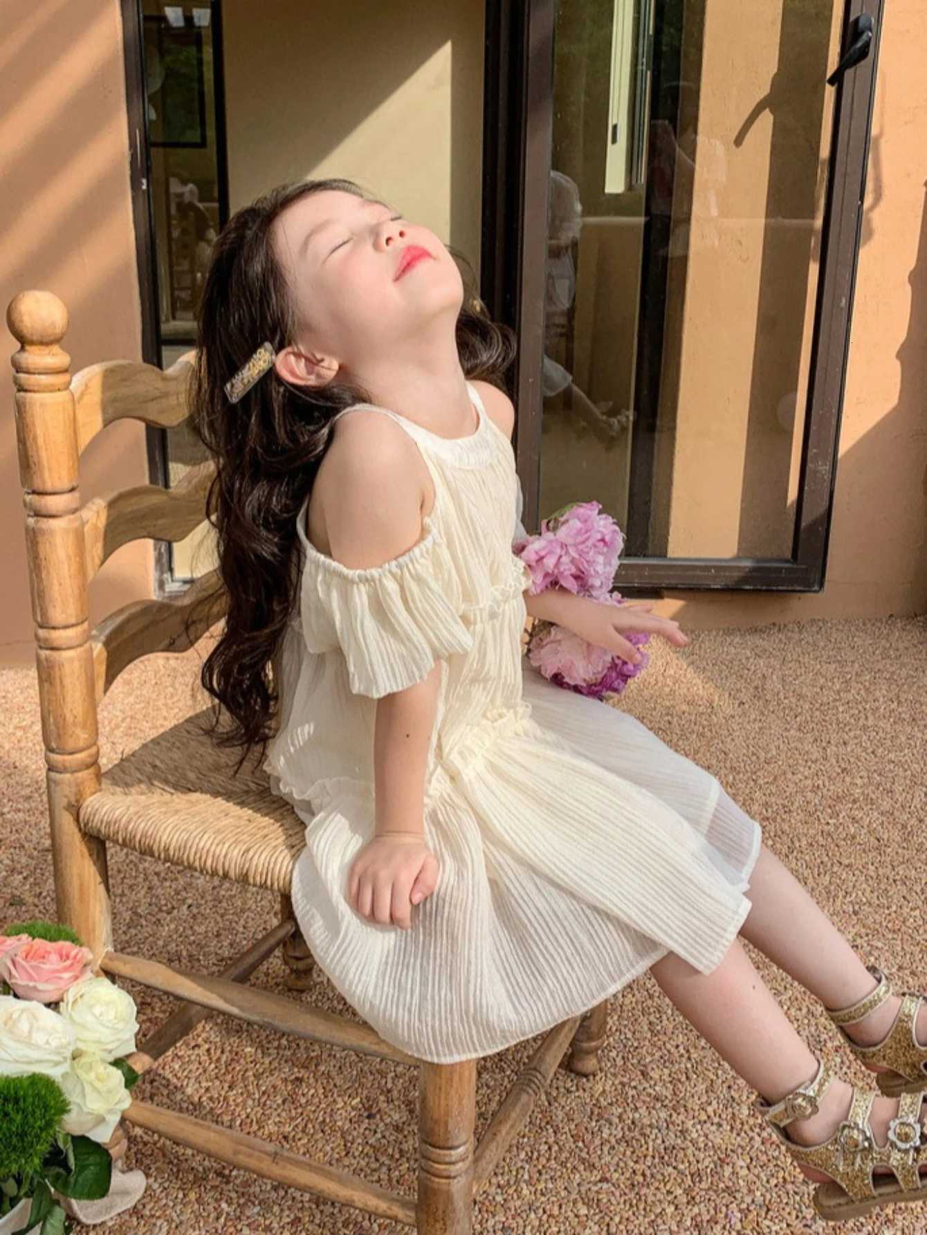 Girls Off Shoulder Dress Kids Birthday Party Princess Dress Tiered Ruffle Layered Gown for Little Girls Elegant Festive VestidosT260330