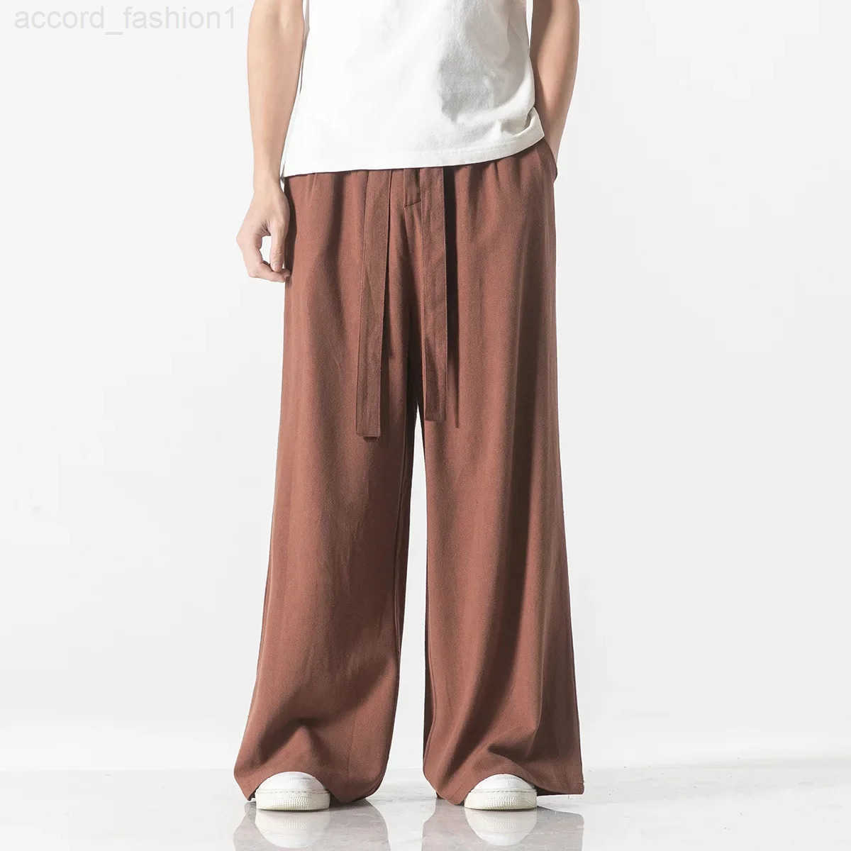 Spring Cotton Linen Pants Men Elastic Waist Casual wide leg Pant Loose Sweatpants Traditional Chinese Trousers pantalons homme H260330