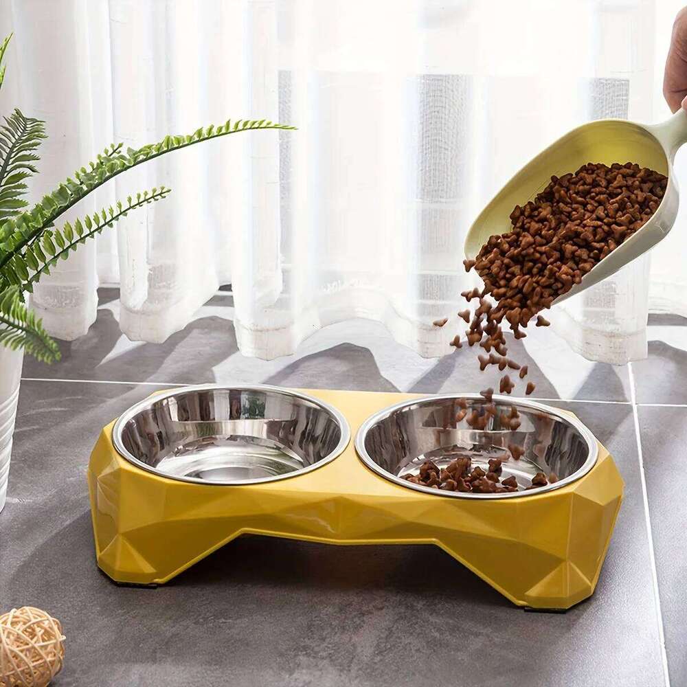 FGG Stainless Steel Double Upgraded Diamon Pattern Large Capacity Food Bowl for Dog Cat Non-slip Pet Water Feeder Bowls 26W0330