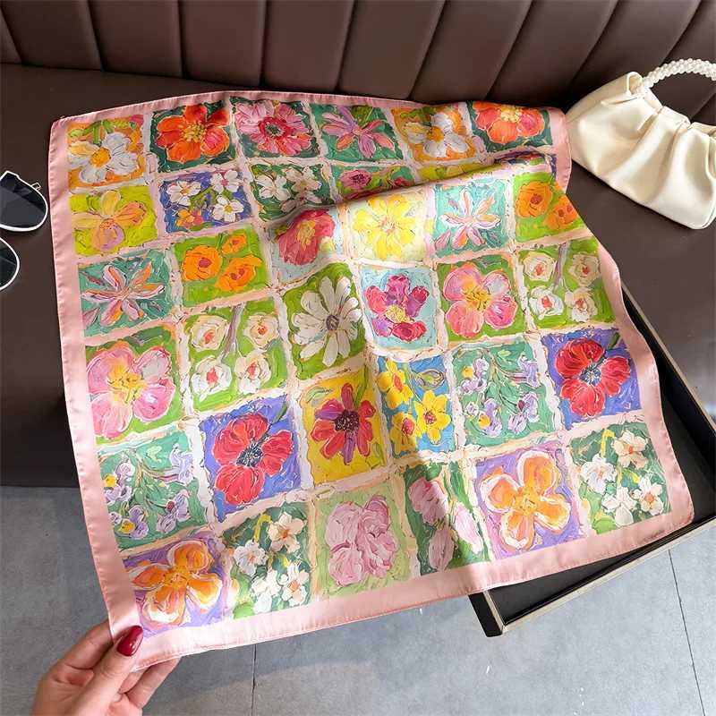 New Bandana Designer Silk Square Scarf Wen Satin Shawl Wrap Hijab Fem Hair Band Wrist Luxury kerchief 7070cm Echarpe X260328