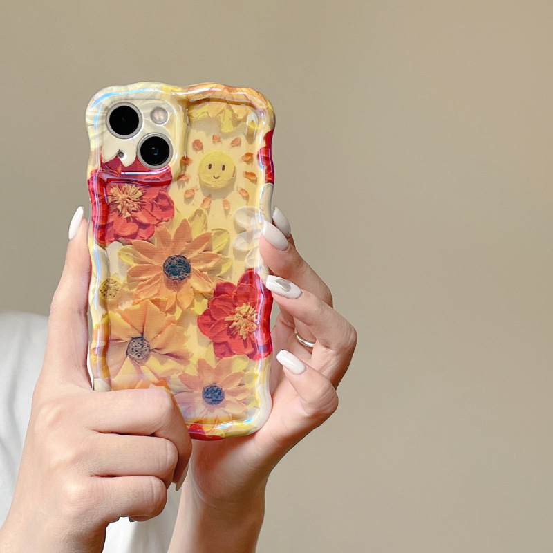 Applicable to Apple mobile phone case iPhone blue light oil painting flower spring Korean new Internet celebrity