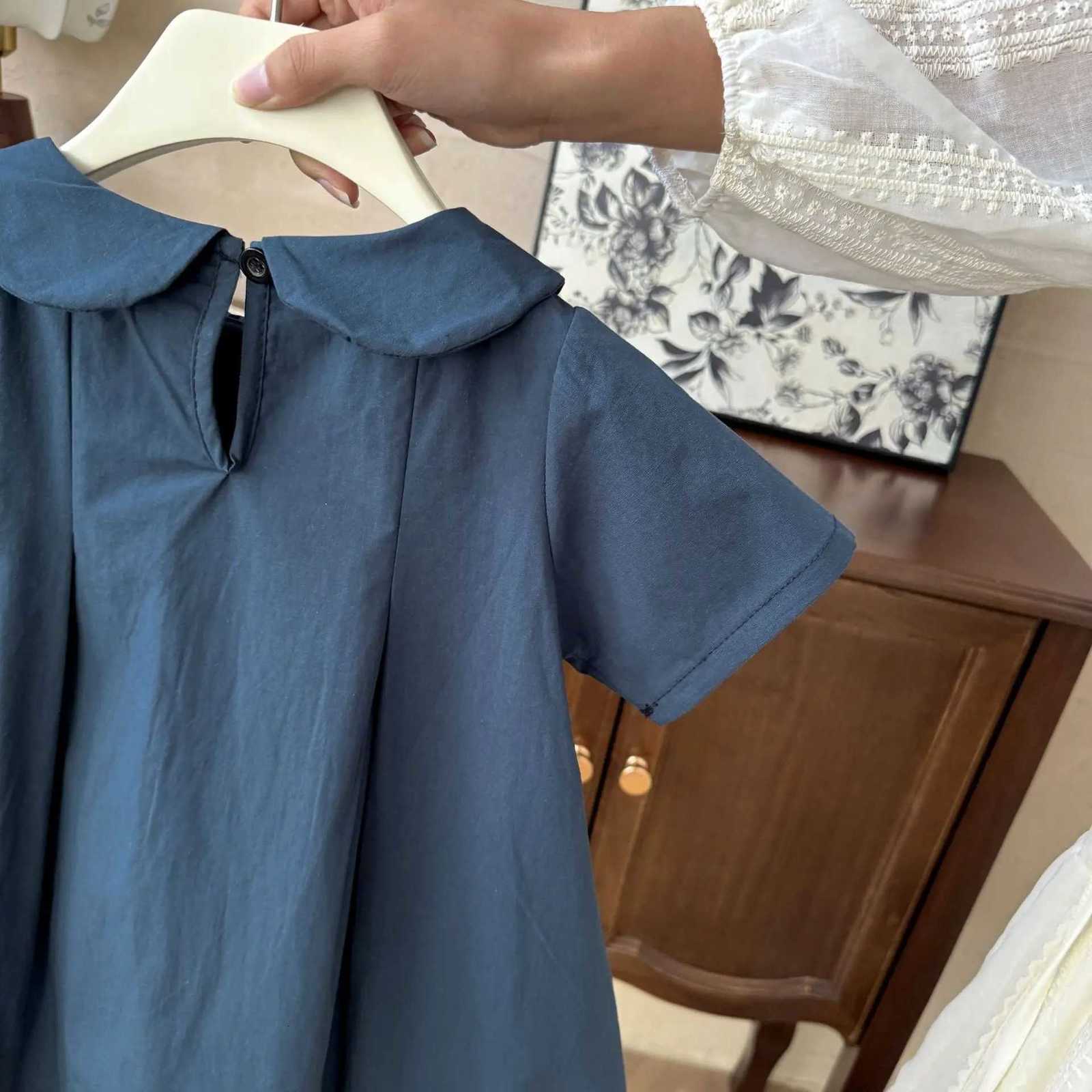 Girls Dress New Summer Style Solid Color Dark Color Childrens Fashionable Doll Collar Princess Dress Cotton DressT260330