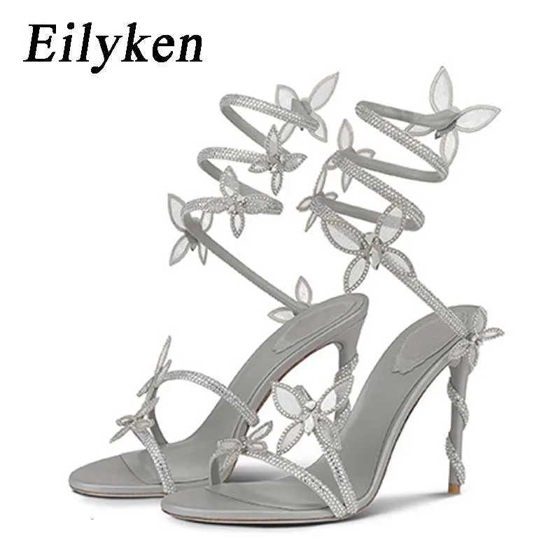 Eilyken Sexy Crystal Butterfly-knot Ankle Strap Sandals Woman Fashion Open Toe Stiletto High Heels Banquet Party Pumps Shoes Z260330