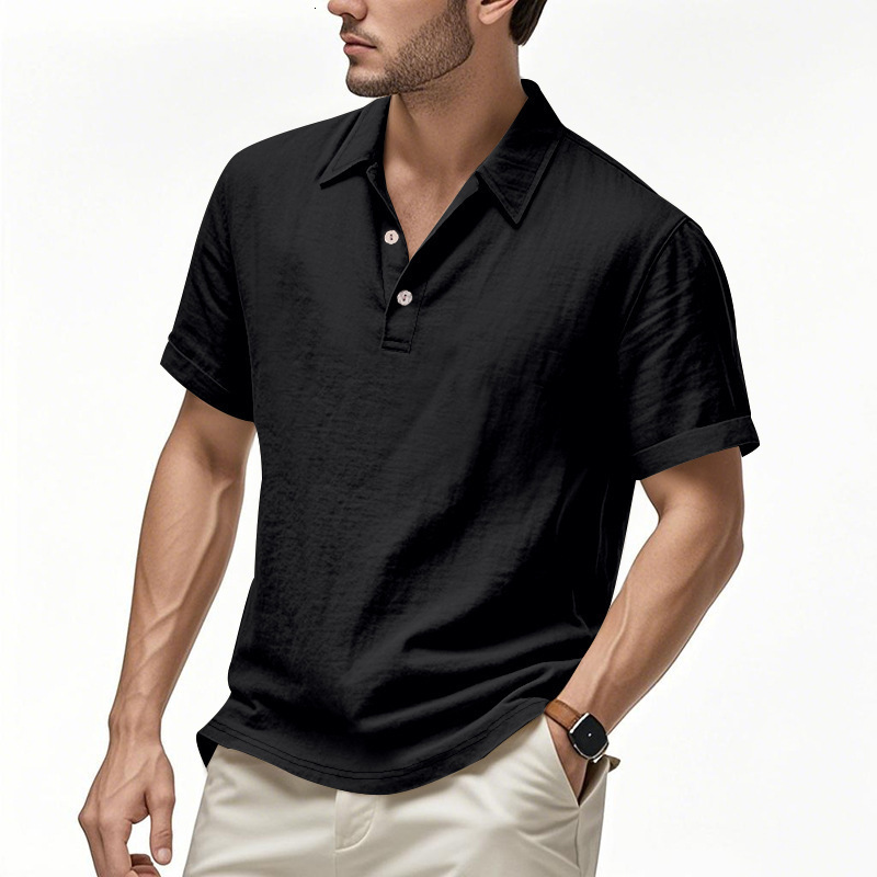 Men's Polos High End T Shirt Tops Mens European American Summer Designer Brand Linen Polo Shirt British Buttoned Turn-down Collar Simple Casual T