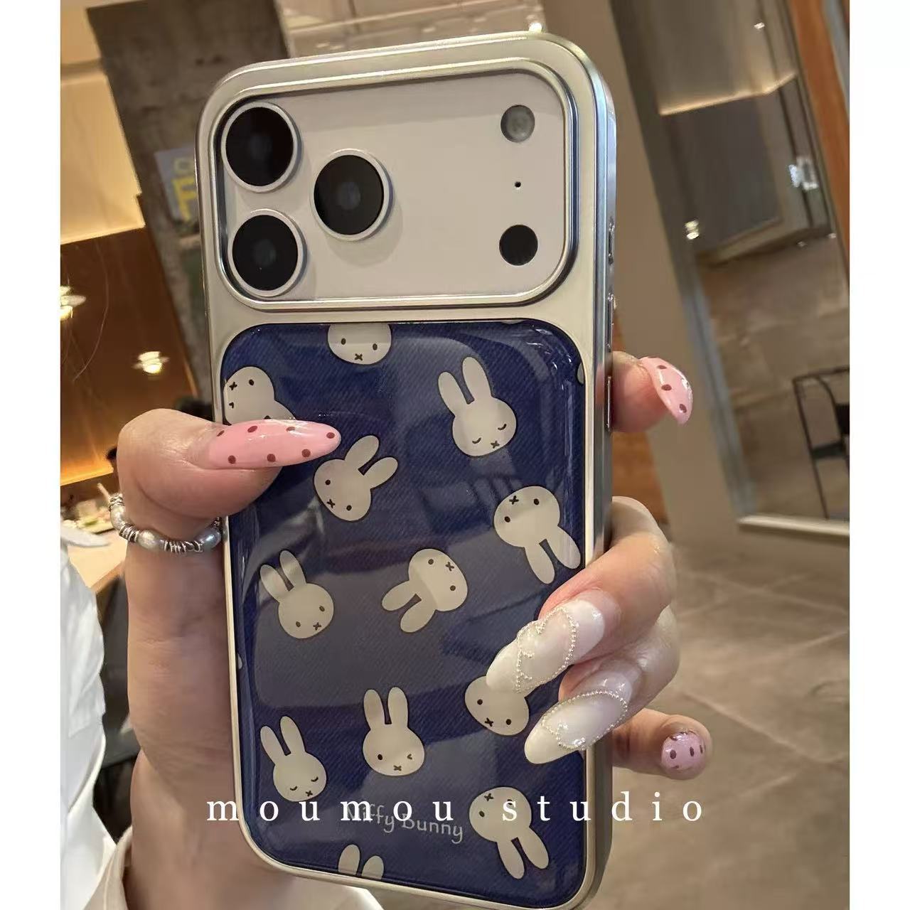Cute Electroplated Blue Miffy Rabbit Full Case For iPhone