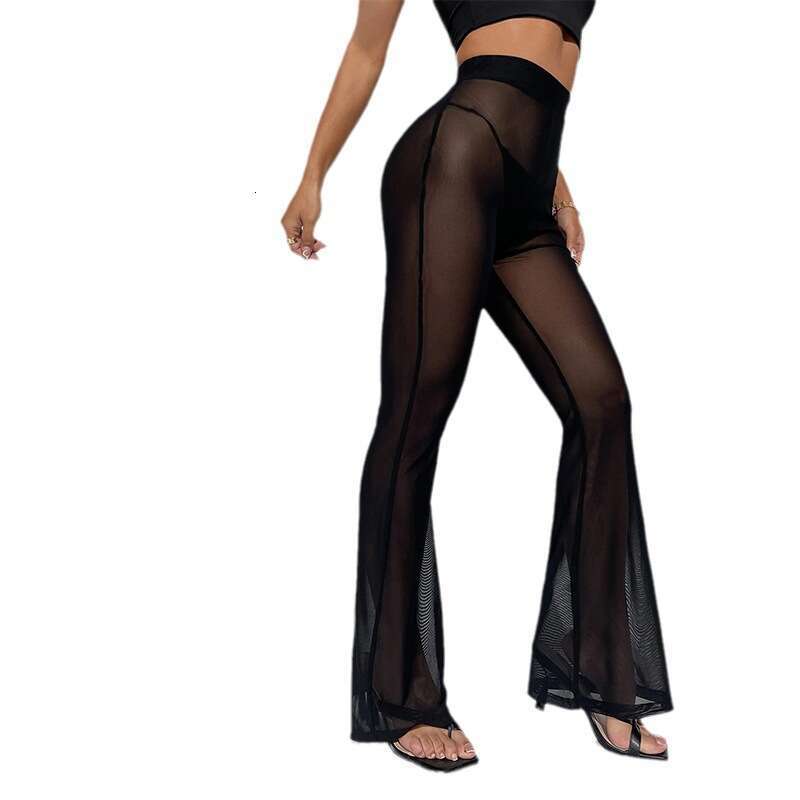 European and American Cross-Border New Hot-Selling Mesh See-Through Flared Summer Fashion Sexy High-Waist Breathable Casual Long Pants