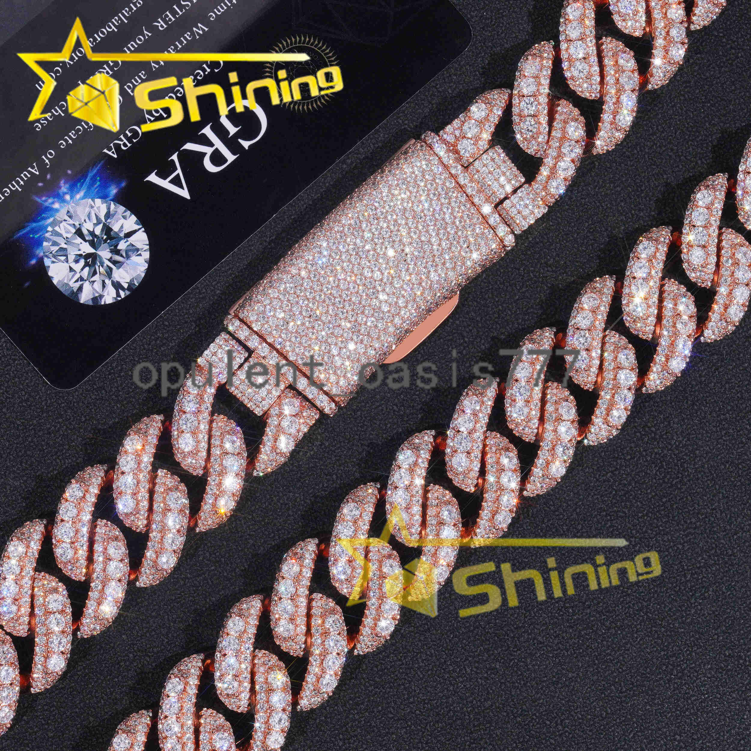Hot Style Fashion 20mm Cuban Chain Sterling Silver 925 Moissanite Luxury Cuban Link Chain Prong Set Hip Hop Jewelry
