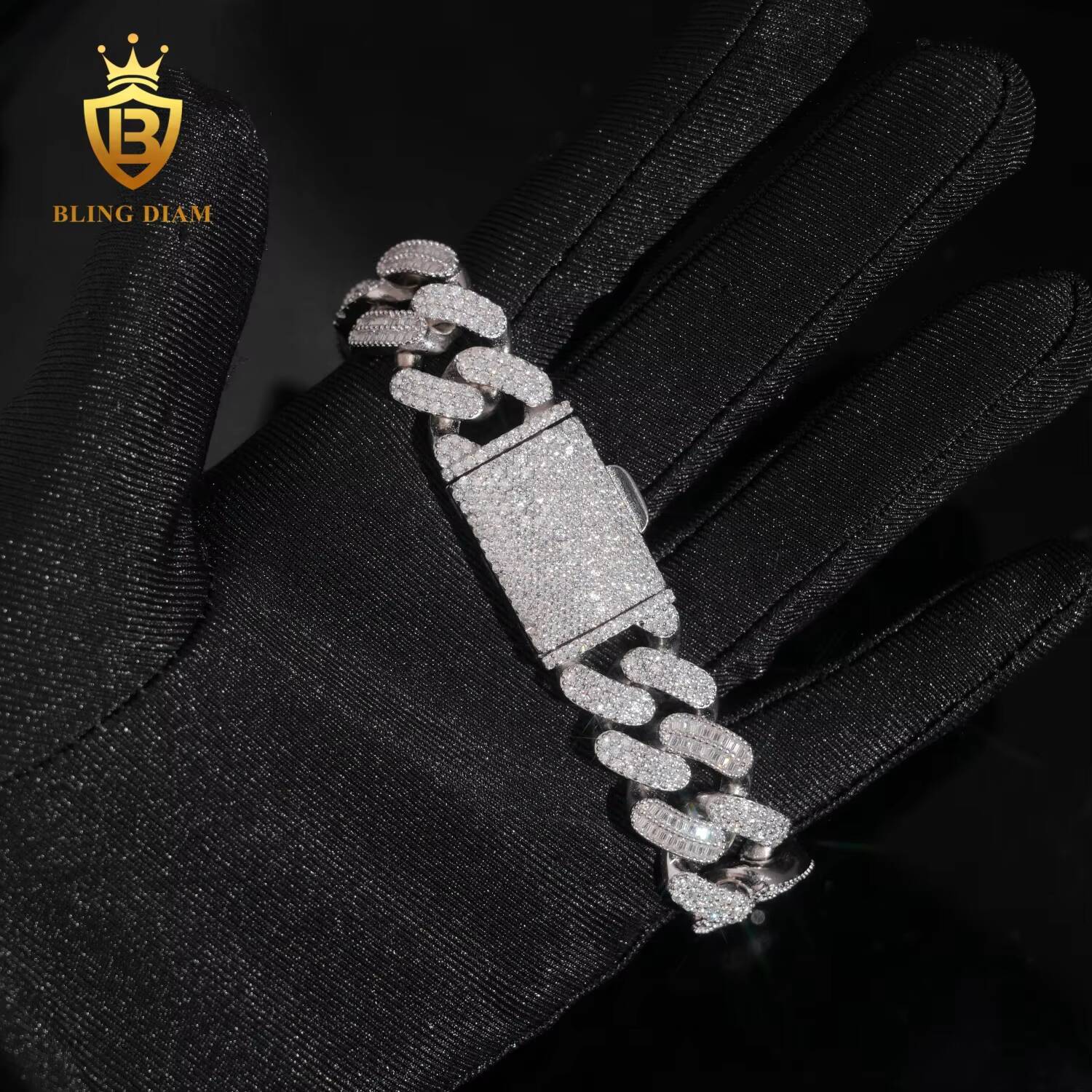 New Arrival Hip Hop Jewelry Cuban Link for Men 16mm VVS1 Iced Out Moissanite Diamond 925 Silver Cuban Link Chain High Quality