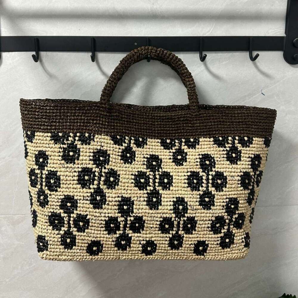 Totebag Shoulder ROSE NOIRE French Style Raffia Hand Crocheted Floral Tote For Women Summer Seaside Vacation Handbag Color Blocked Large Capacity Beac