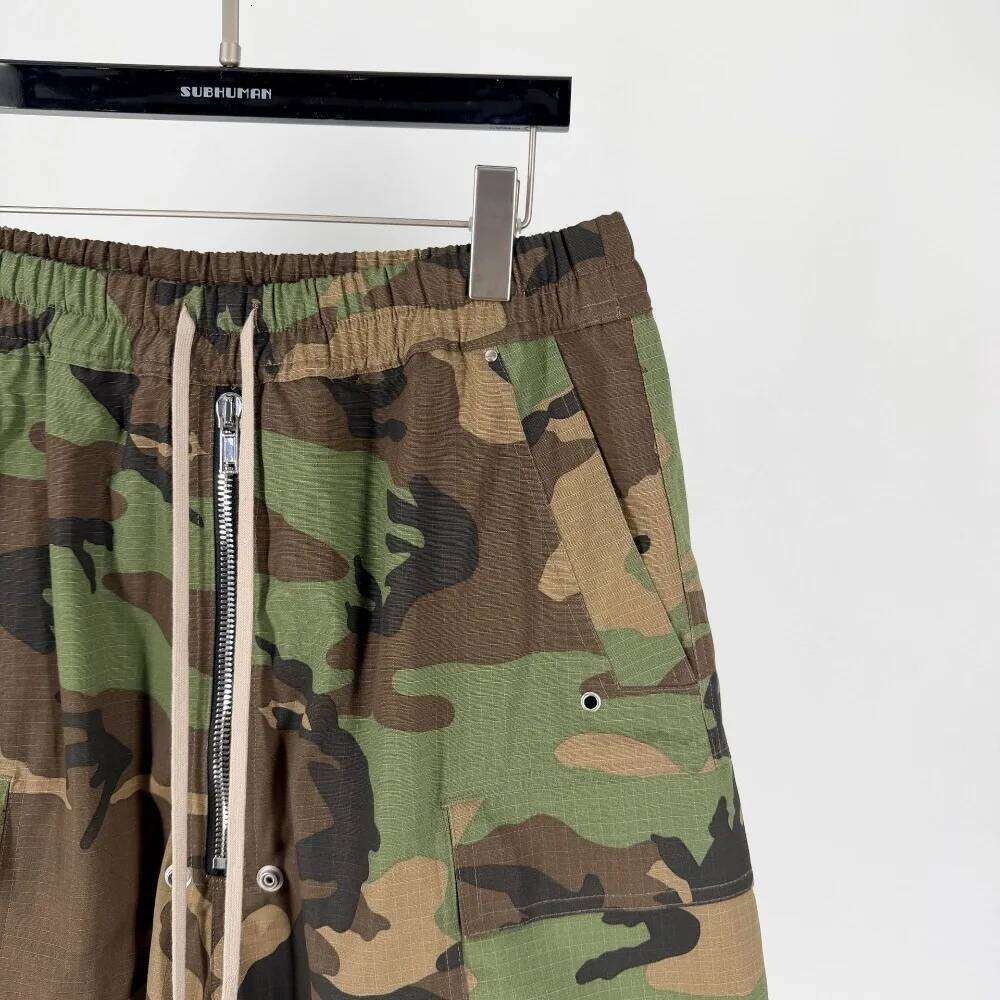 High Street RO Style Men's Drawstring Tie Washed And Worn Casual Camouflage Multi Pocket Organ Bag, Workwear Bag Shorts