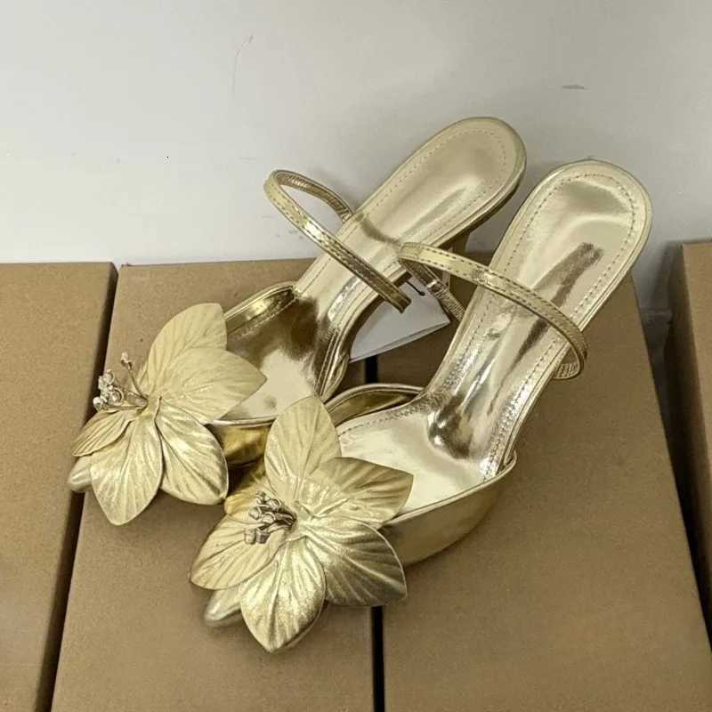 Golden Flower Wedding Party Ladies High Heels Shoes Sexy Pointed Toe Banquet Stiletto Unique Design Brand Women Modern Sandals Z260330