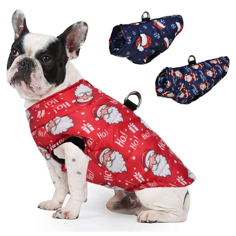 Christmas Pet Dog Jacket Coat for Small Medium Dogs Cats Autumn Winter Waterproof Puppy Print Clothes Yorkshire French Clothing