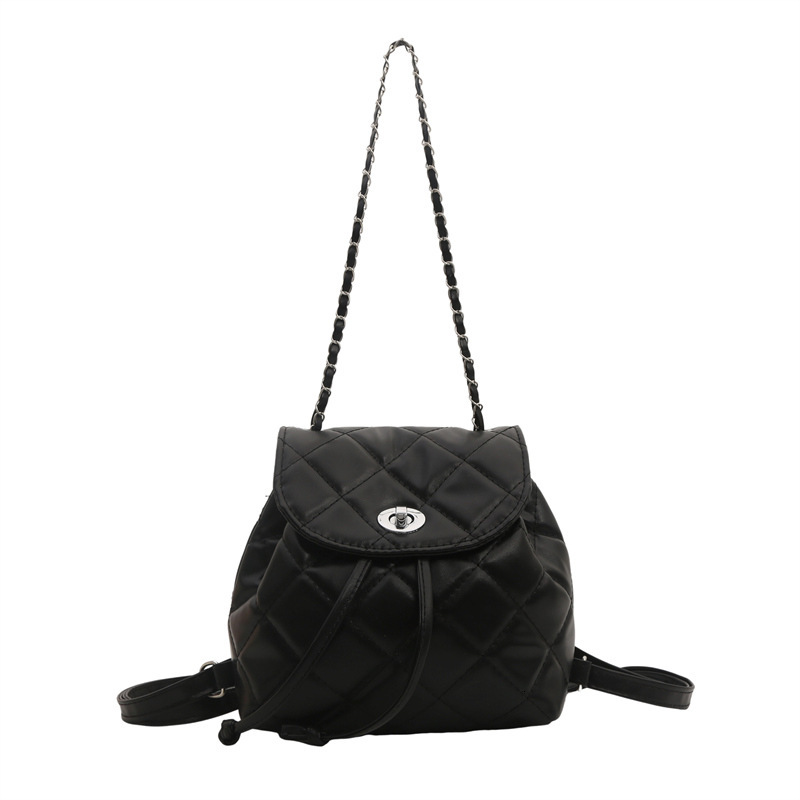 Free Shipping High Value Metallic Quilted Backpack for Women Mini Bucket Bag with Chain Strap