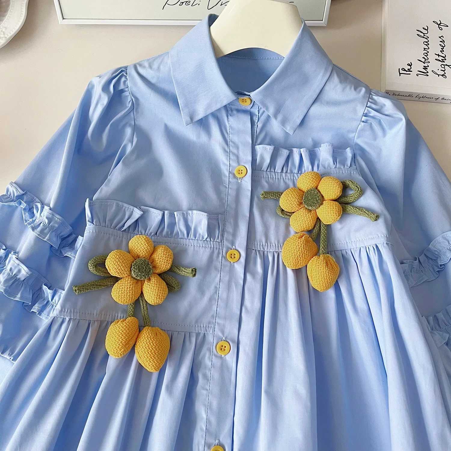Heronsbill Doll collar lace Asymmetrical hem Girls long-sleeved shirt dress girls clothes party dress for kids girlT260330