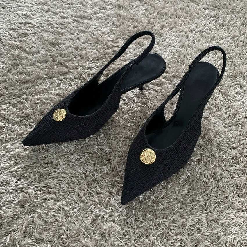 Fashion Womens Black High Heels Sexy Pointed Shallow Mouth Pumps 2025 Spring Female Slingbacks Dress Office Shoes Z260330