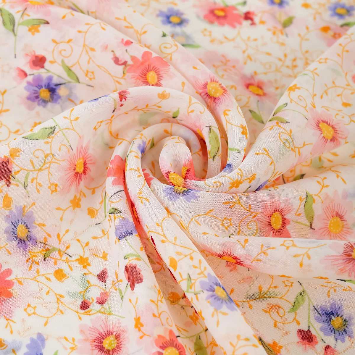 Summer Floral Printed Scarf Elegant Lightweight Chiffon Silk Shawls Travel Beach Sunscreen Towel Fashion band Turban X260328