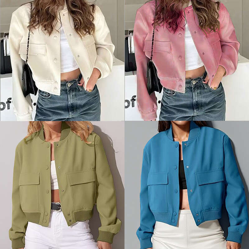 2026 Spring New Collection: Cross-Border European and American Foreign Trade Women's Clothing - Elegant Casual Stand-Collar Solid Color Pocket Tw