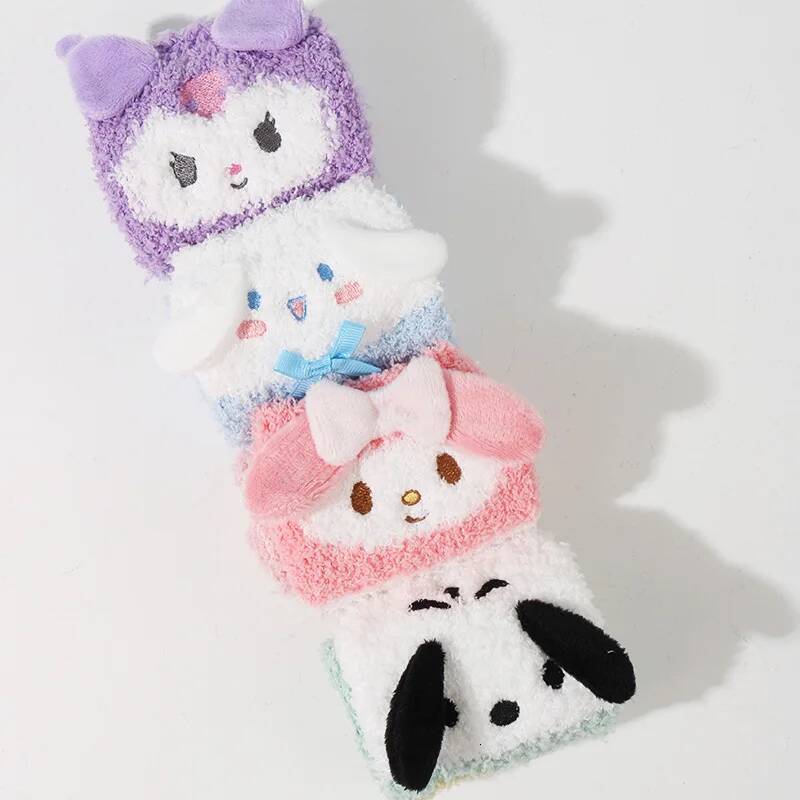 Designer 1 Pair Sanrio Socks Cute 3D Ears Cartoon Melody Autumn Winter Middle Socks Home Floor Coral Velvet Sweating Socks Gift