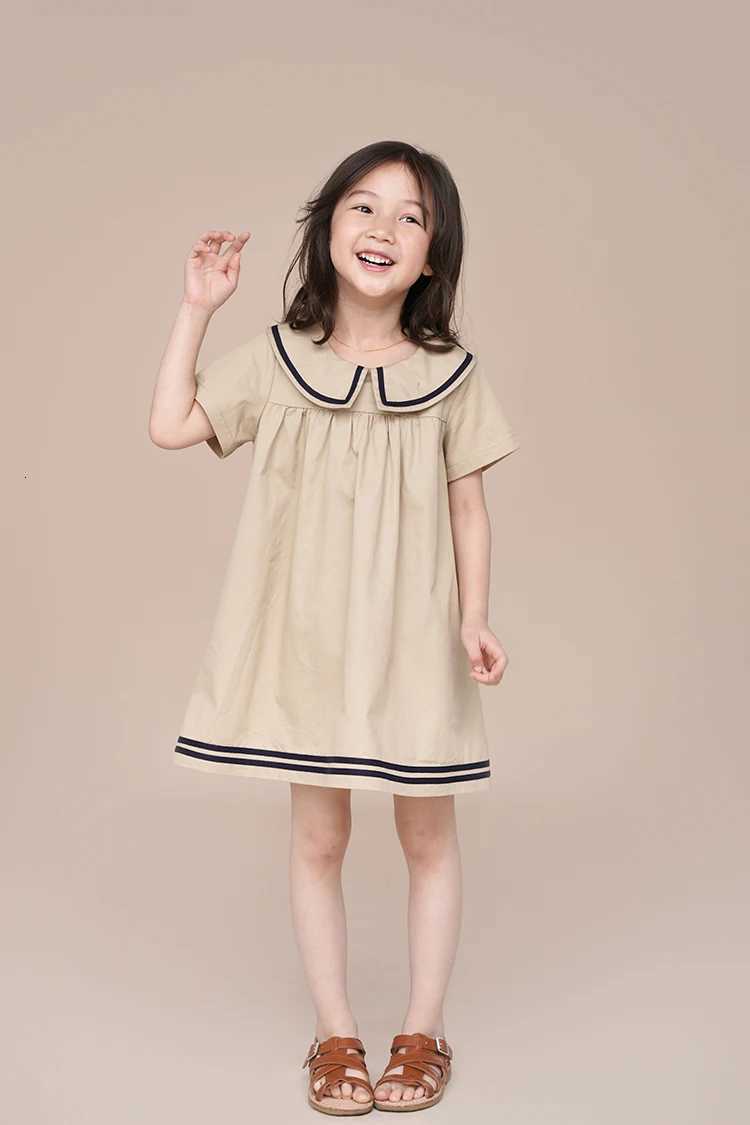 Humor Bear Summer Girls Dress Solid Color Navy Collar Short-sleeved Fashion Casual Princess Dress Children Kids ClothingT260330