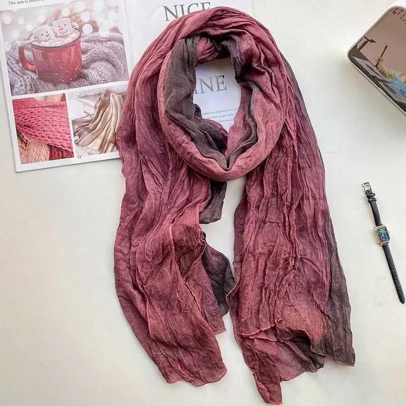 VRER Retro Ethnic Style Scarf Wens Tie Dye Long Pleated Gradient Shawl Korean Artistic Fresh Fashion Trends X260328