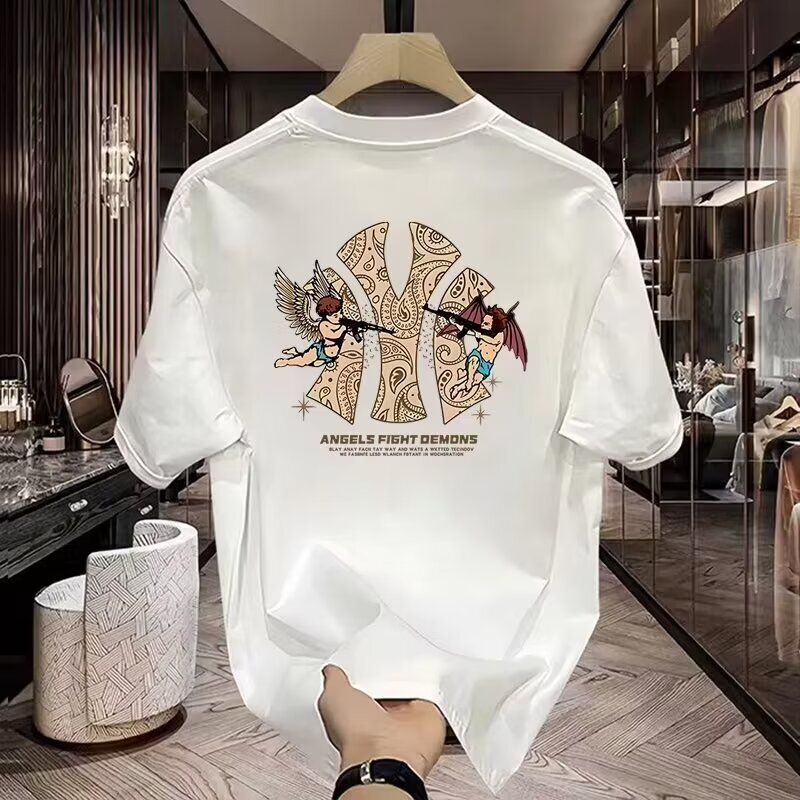Designer Short-sleeved Shirt, High-end Pure Cotton, Men's Printed Short-sleeved T-shirt, 2026 New Summer Fashionable Casual Round-neck Shirt