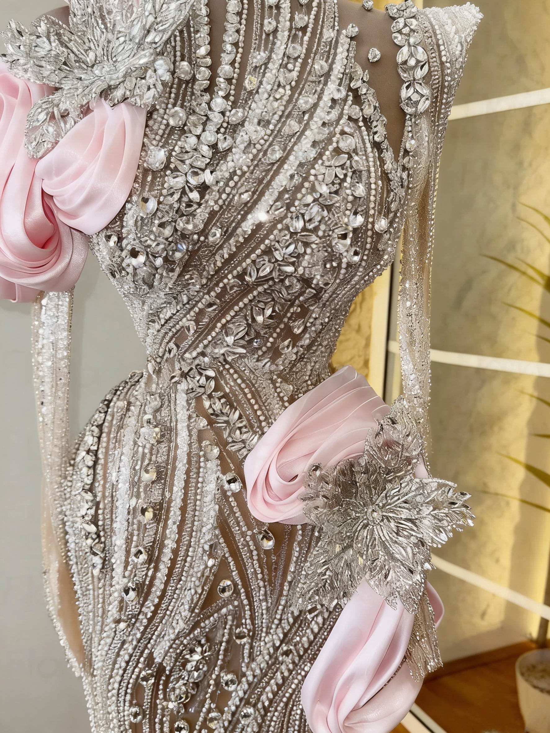 Gold Beaded Lace Sheath Evening Dress Hight Neck Long Sleeve Prom Gowns Customized Second Reception Party Dresses