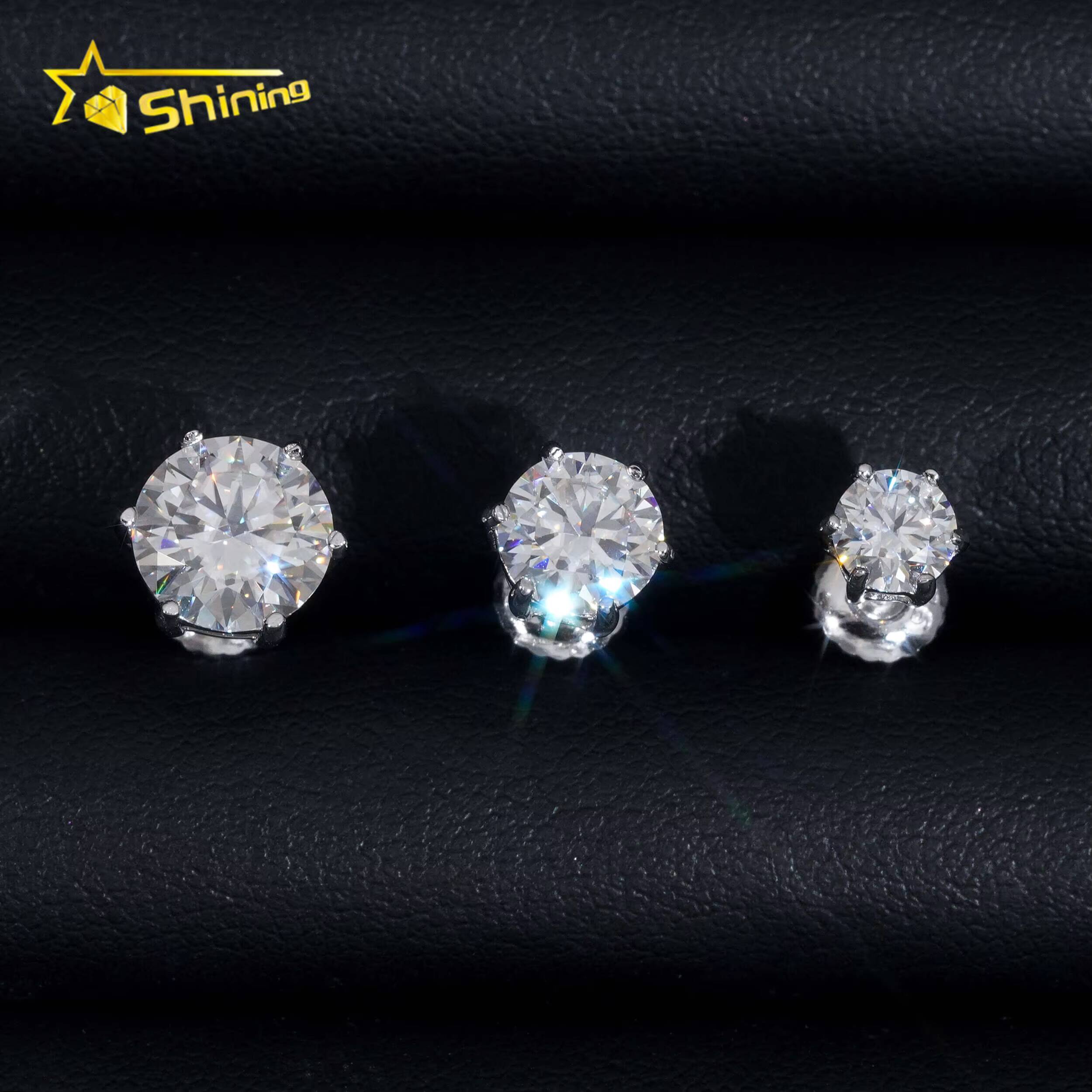 Classical 6 Prongs Earrings GRA Moissnaite Pass Diamond Tester 925 Sterling Silver Moissanite Screw Back Stud Earrings