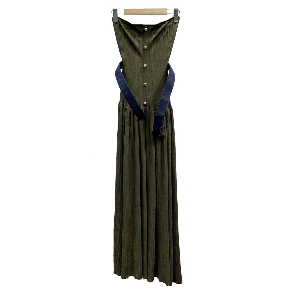 Designer high-end women's D17 French fashion social party strapless long skirt, slim fit waist belt dress
