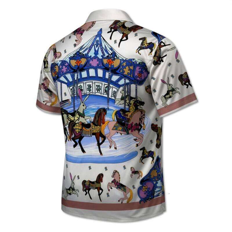 Vacation Fashion Mens Short Sleeve Shirts Vintage Pattern Printed Silk Shirt Tops Men Casual Turn-Down Collar Button-Up Cardigan