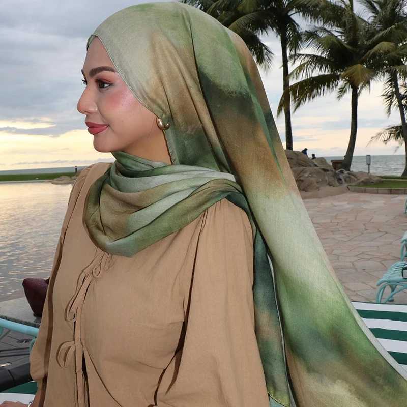 Watercolor Print Hijab Muslim Marble scarf Soft Breathable Sun Protection Lightweight Summer beach Wrap for Wen X260328