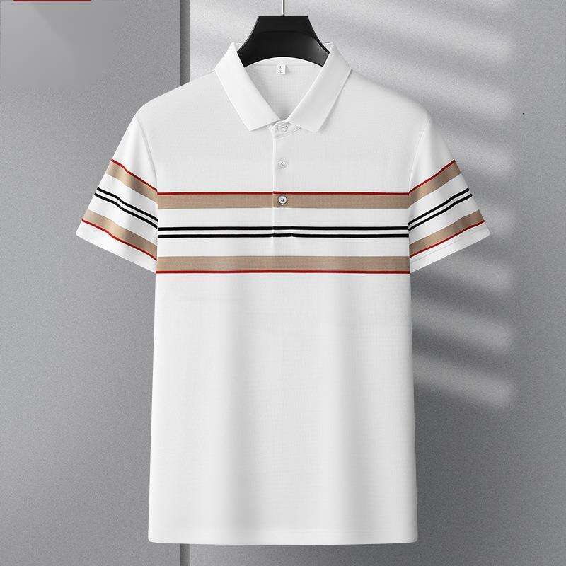 Modal Pique Cotton Summer Men's Striped Polo Shirt Business Casual Turn-Down Collar Short Sleeve T-Shirt