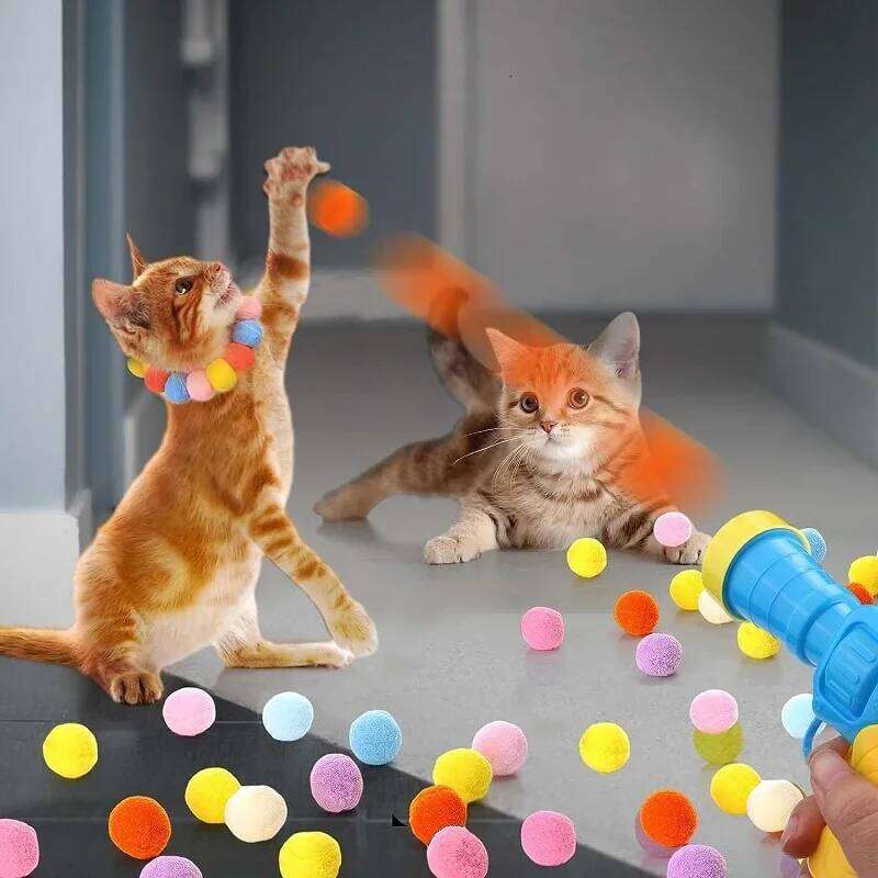 Interactive Cat Launch Training Toy For Kitten Creative Mini Shooting Gun Games Stretch Plush Ball Toys Pet Supplies