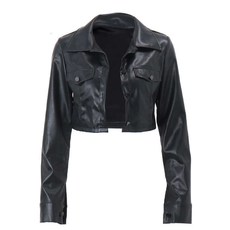 Women's Fashion 2026 Winter Hot-Selling Maillard Style Unique Collar Buttoned Cropped PU Leather Cardigan Jacket