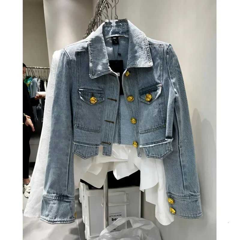 2024 New Denim Jacket for Women Slim Single Breasted Long Sleeve Short Outerwear Coat Denim Jacket Women Coat CoatsT260328