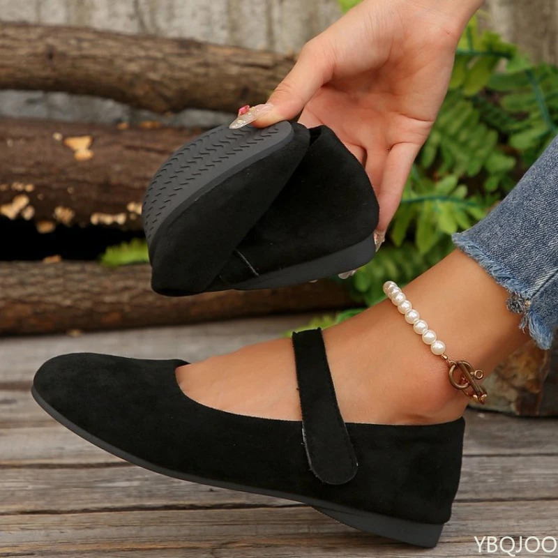 Womans Casual Flats Shoes Round Toe Large size ladies shoes Retro French Mary Jane Dress Flat Summer Solid Comfortable shoe 260323