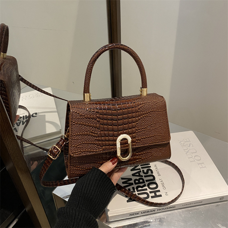 Free Shipping High Value 2026 Winter New Fashion Handbag, Trendy Crossbody Vintage Simple Small Square Bag, Unique Crocodile Pattern Shoulder Bag
