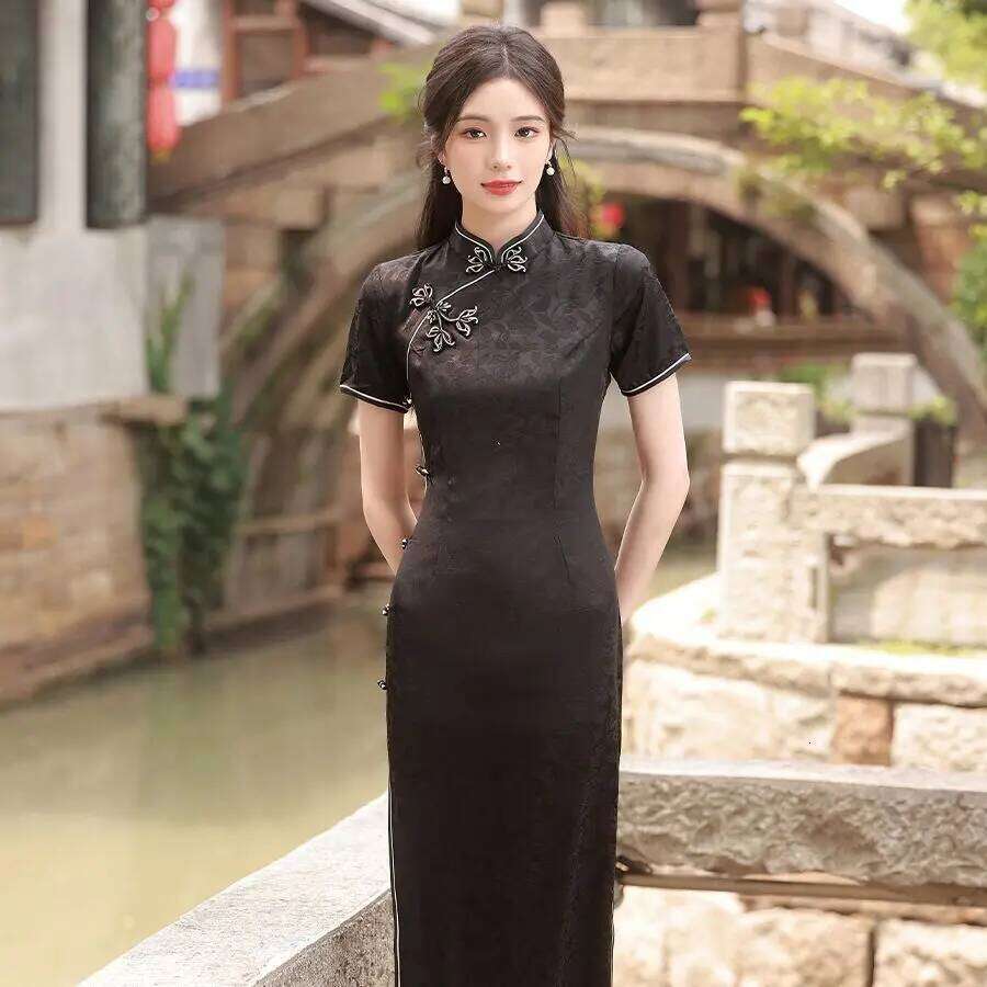Large Buckle Jacquard Cheongsam Improved Cheongsam Dress Women Qipao Dress Chinese Tradition Hanfu MAKOUFEI