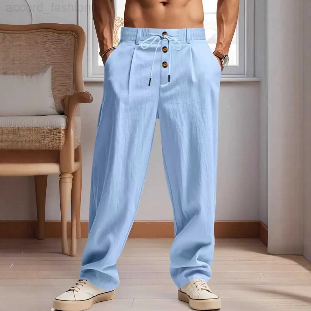 Mens Casual Cotton And Linen Pants Loose Wide-Leg Pants Fashionable Beach Pants Straight-Leg Pants High-end Linen Pants H260330