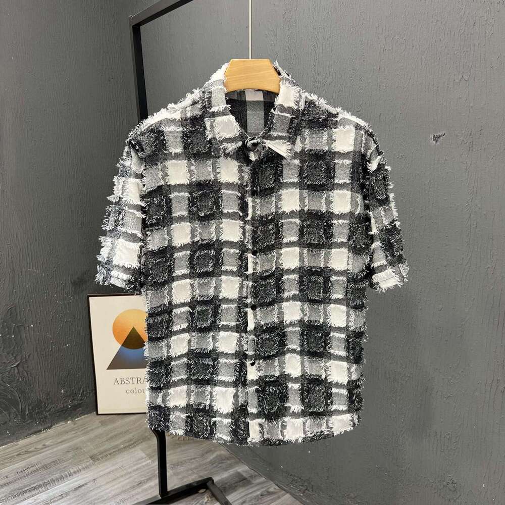 Style Short-Sleeve Collared Summer Trendy Casual Versatile Plaid Shirt, Youth Half-Sleeve Men's Top