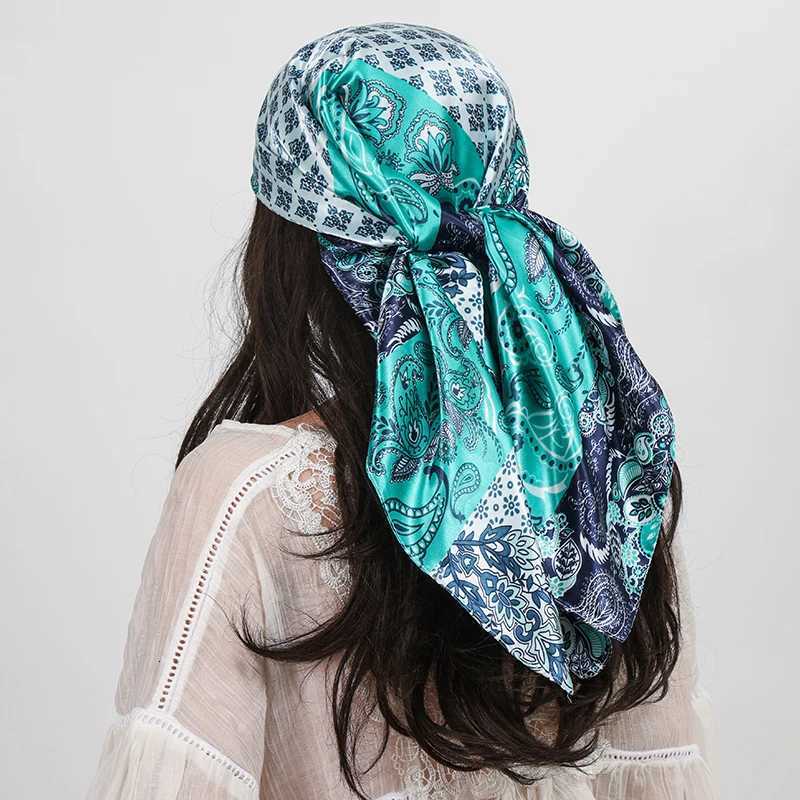 Square Silk Scarves Fashion Wen Hijab Shawls Cashew Flower Print Kerchief Femme Scarf Foard Bandana Beach Pareo 9090cm X260328