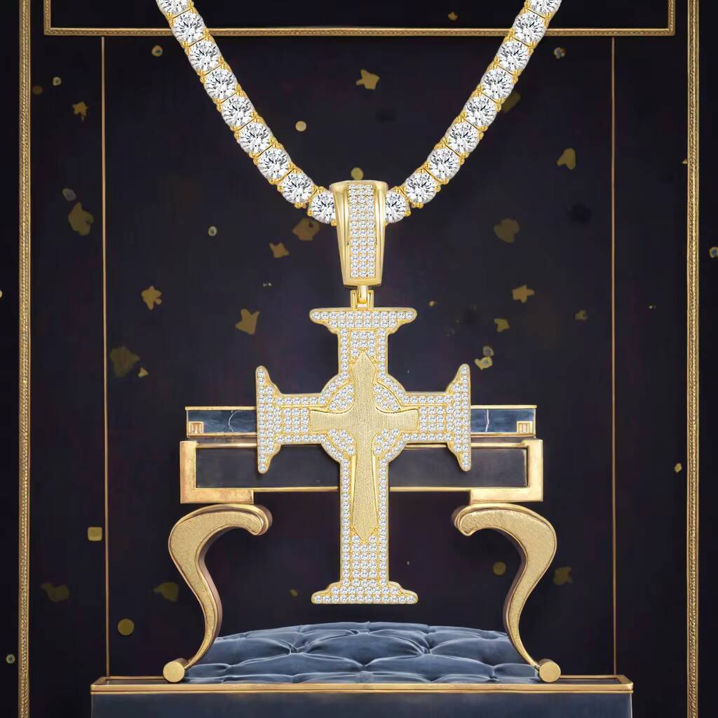 10K Solid Gold Moissanite Cross Pendant Necklace Unisex Italian Brushed Craft Luxury Hip Hop Fashion Jewelry
