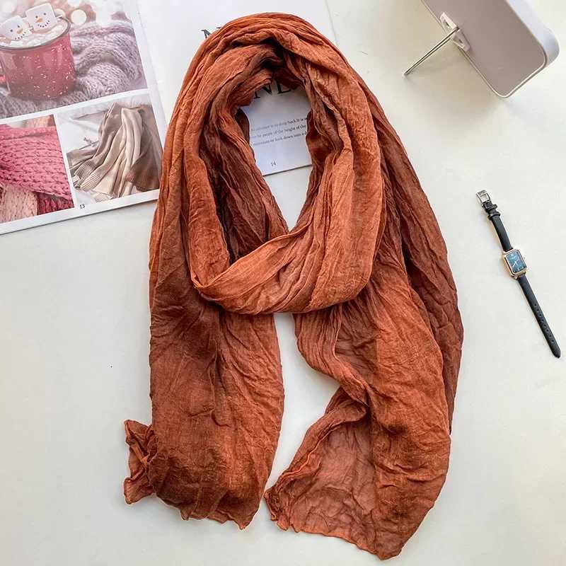 VRER Retro Ethnic Style Scarf Wens Tie Dye Long Pleated Gradient Shawl Korean Artistic Fresh Fashion Trends X260328