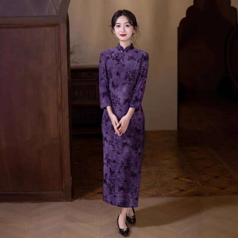 New Chinese Cheongsam Dress Autumn And Winter Good Quality Velvet Comfortable Evening Gown Modern Vintage Improve National Qipao MAKOUFEI