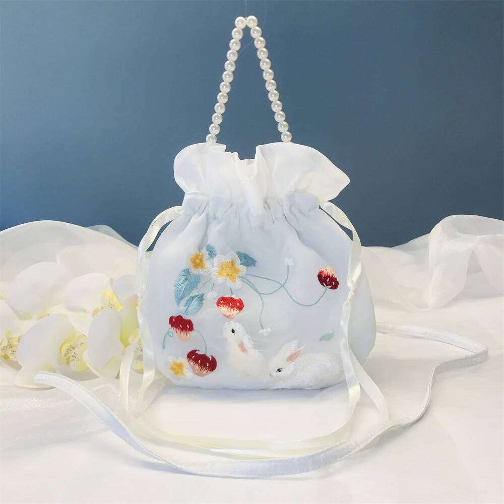 Chinese Embroidery 1Pcs New Hanfu Drawstring Handbag Satchel Embroidery Shoulder Bag Daily Portable Ancient Style Crossbody Women Girl Gift