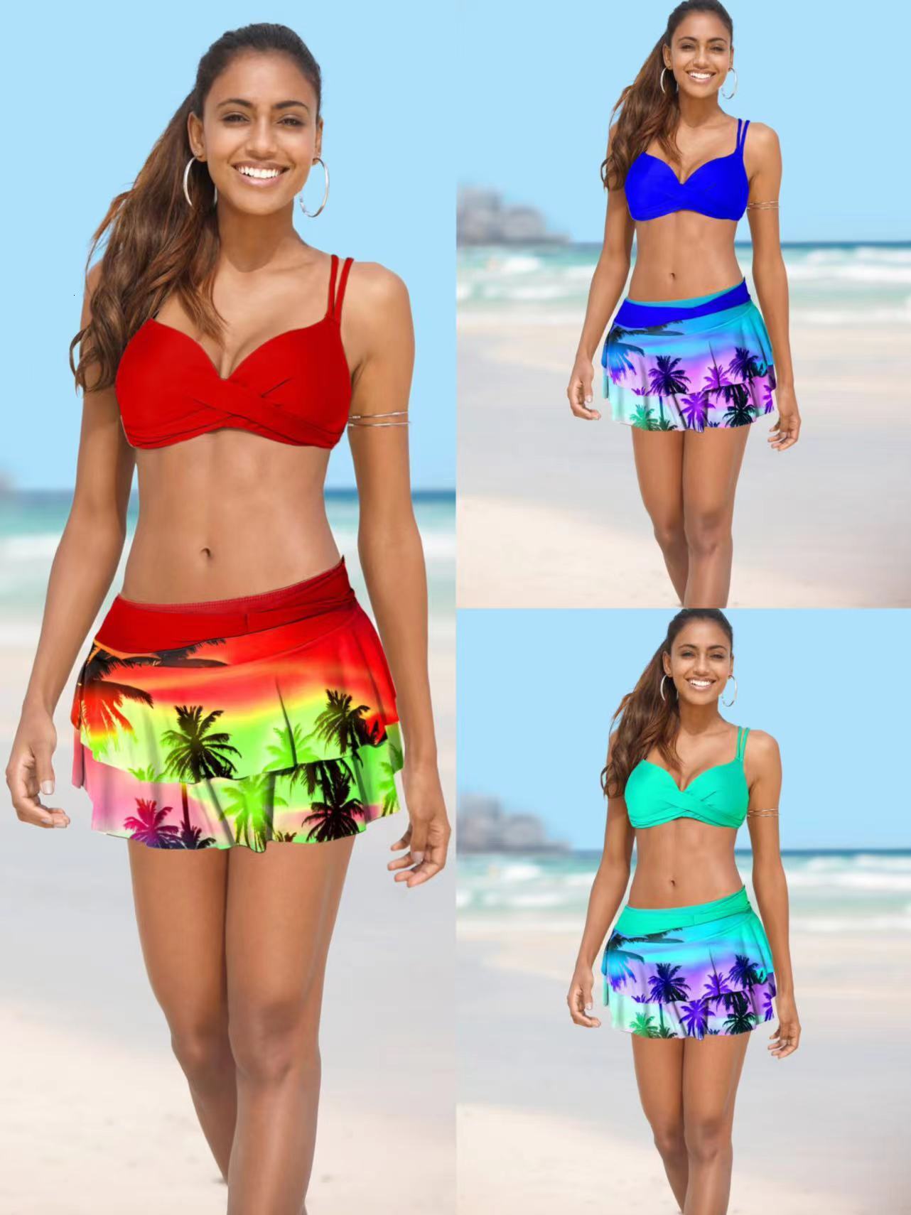 Free Shipping High Value 2026New Cross-Border European and American Sexy Two-Piece High-Waisted Ruffle Print Bikini Swimsuit for Women