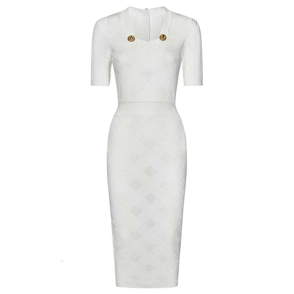 Spring and summer new designer short sleeved slim fit mid length knitted long skirt simple A9 and elegant layered dress