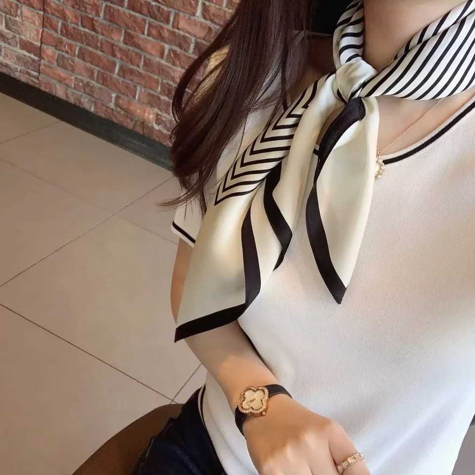 Black White Striped Silk Scarf Headscarf For Women Fashion Simple Design 100 Mulberry Silk Square Scarves Printed 65cm65cm Z260330