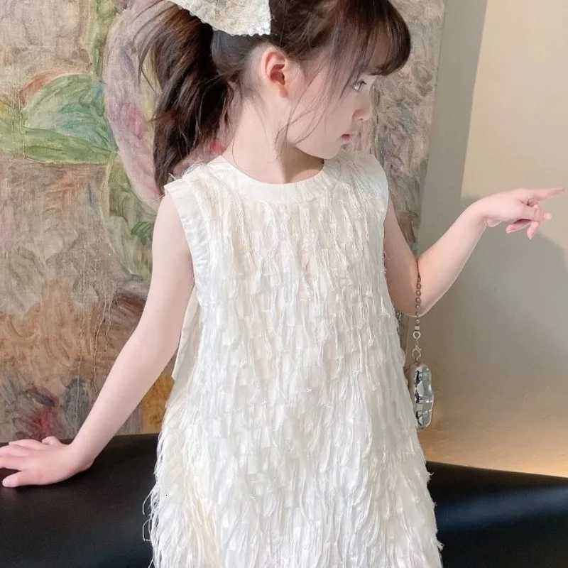 Trendy and Chic Fairy Princess Vest Dress for Baby with Stylish Tassel Bow Girl Girls Dresses 2 To 8 Years Cotton Kids White 6T260330