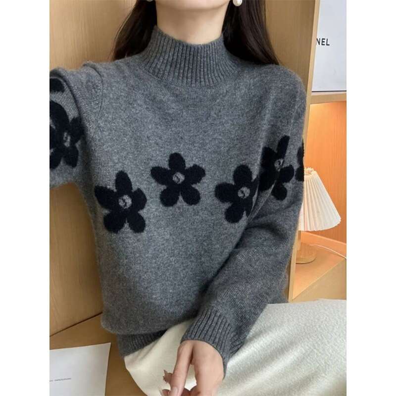 Super Stylish Camellia Half-High Collar Sweater For Women, Autumn/Winter 2026 New Style, Loose-Fitting Knit Top, Suitable As A Base Layer