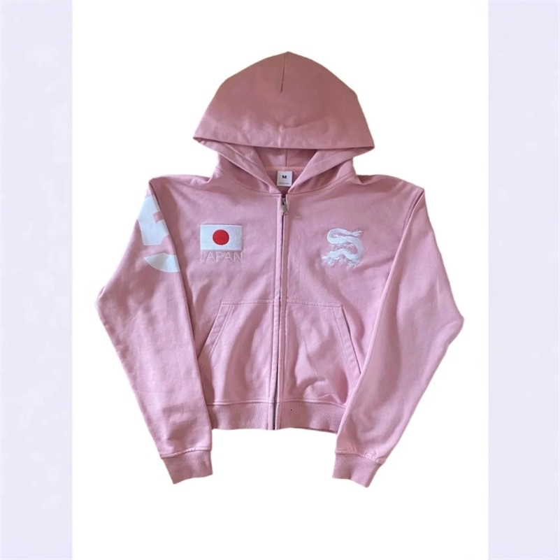 AutumnWinter Y2K Dark Punk Embroidered Hooded Sweatshirt American Retro Jacket Black Zipper Open Fleece Sweater 260327